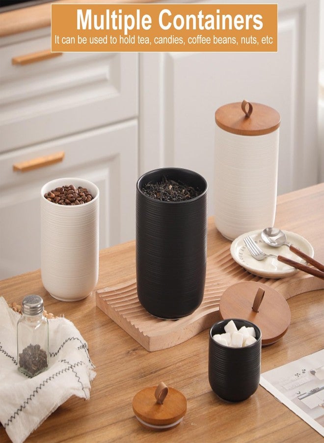 Simcat Ceramic Canister Set Kitchen Airtight Food Storage Jar with Bamboo Lids Coffee Sugar Tea Storage Containers (Little black-8.8oz) - Image 5